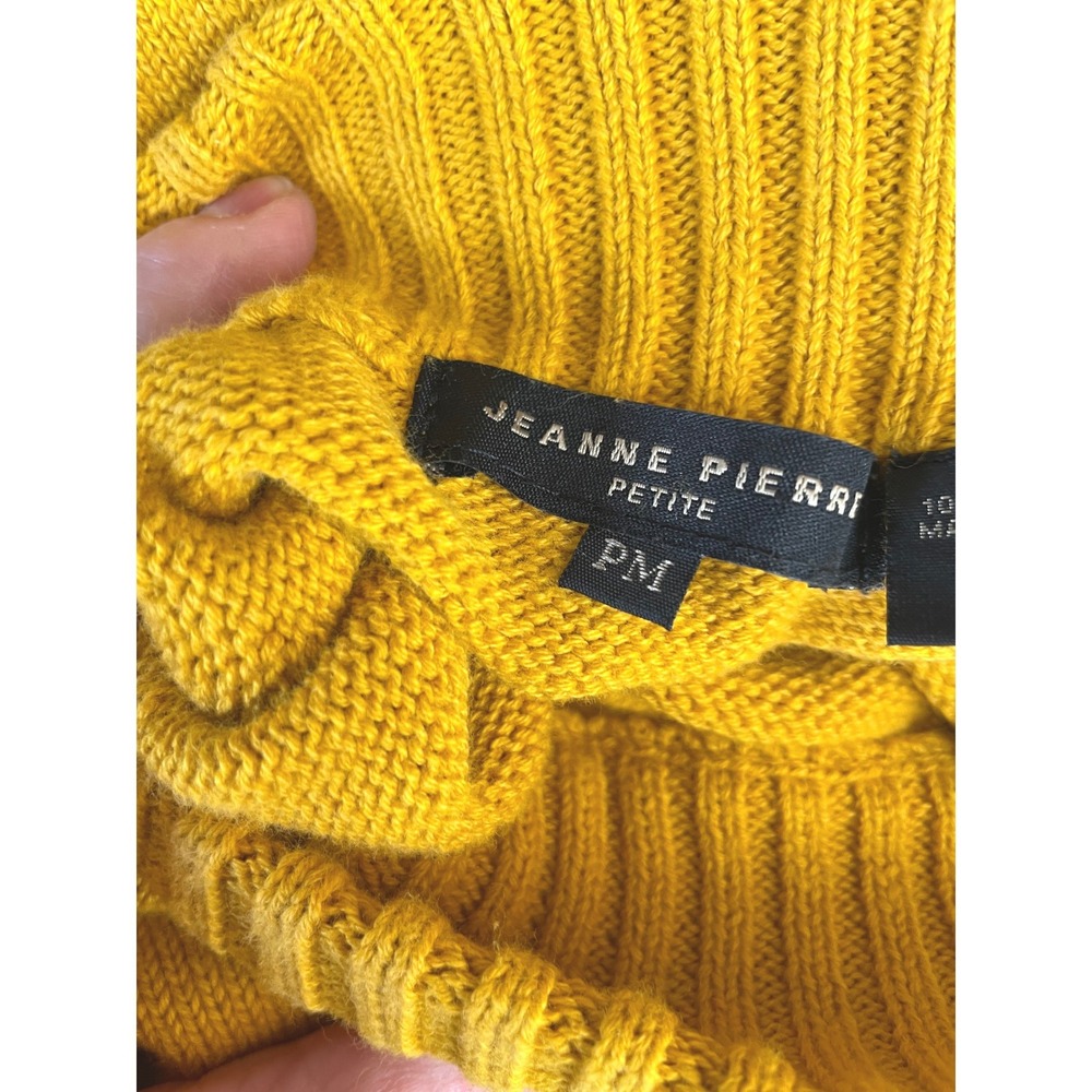 Jeanne Pierre Womens Sweater PM Mock Neck Yellow Cotton Raglan Sleeve Cozy Fall - Picture 7 of 10